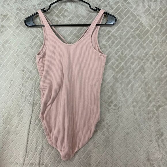 Express One Eleven Womens XS Bodysuit One Piece Pink Ribbed V Neck Sleeveless - Picture 10 of 13